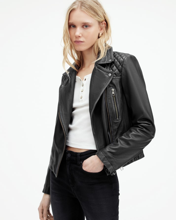 Women's Cargo Leather Jacket - Front View